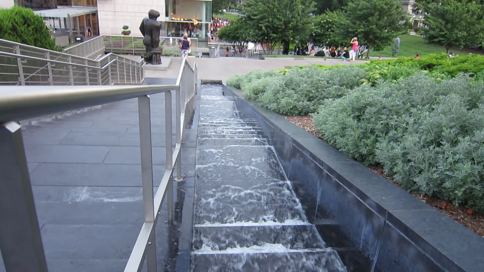 Artificial cascading waterfall at the VMFA gardens