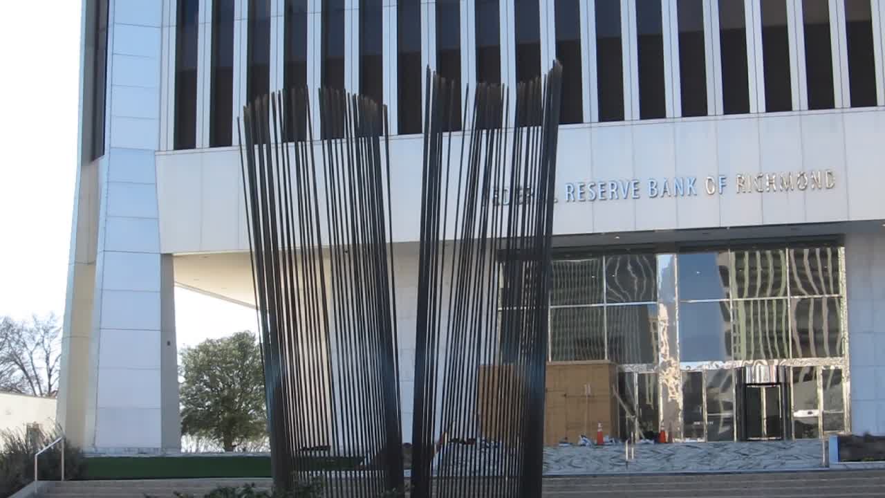 Harry Bertoia sound sculpture in front of the Federal Reserve Bank of Richmond